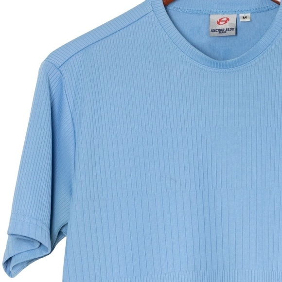 Anchor Blue Ribbed Shirt Baby Blue Medium 90s Fitted Eurotrash Classic - Picture 3 of 11